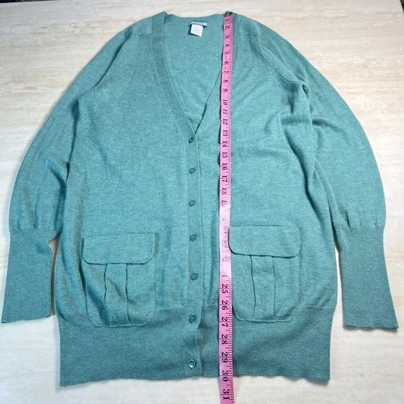 J Crew 100 Percent Cashmere Cardigan Sweater Teal Green Size L Pockets - Picture 7 of 10